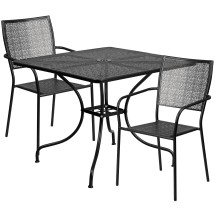 Flash Furniture CO-35SQ-02CHR2-BK-GG 35.5" Square Black Indoor/Outdoor Steel Patio Table Set with 2 Square Back Chairs