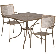 Flash Furniture CO-35SQ-02CHR2-GD-GG 35.5" Square Gold Indoor/Outdoor Steel Patio Table Set with 2 Square Back Chairs