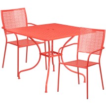 Flash Furniture CO-35SQ-02CHR2-RED-GG 35.5&quot; Square Coral Indoor/Outdoor Steel Patio Table Set with 2 Square Back Chairs