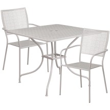 Flash Furniture CO-35SQ-02CHR2-SIL-GG 35.5" Square Light Gray Indoor/Outdoor Steel Patio Table Set with 2 Square Back Chairs
