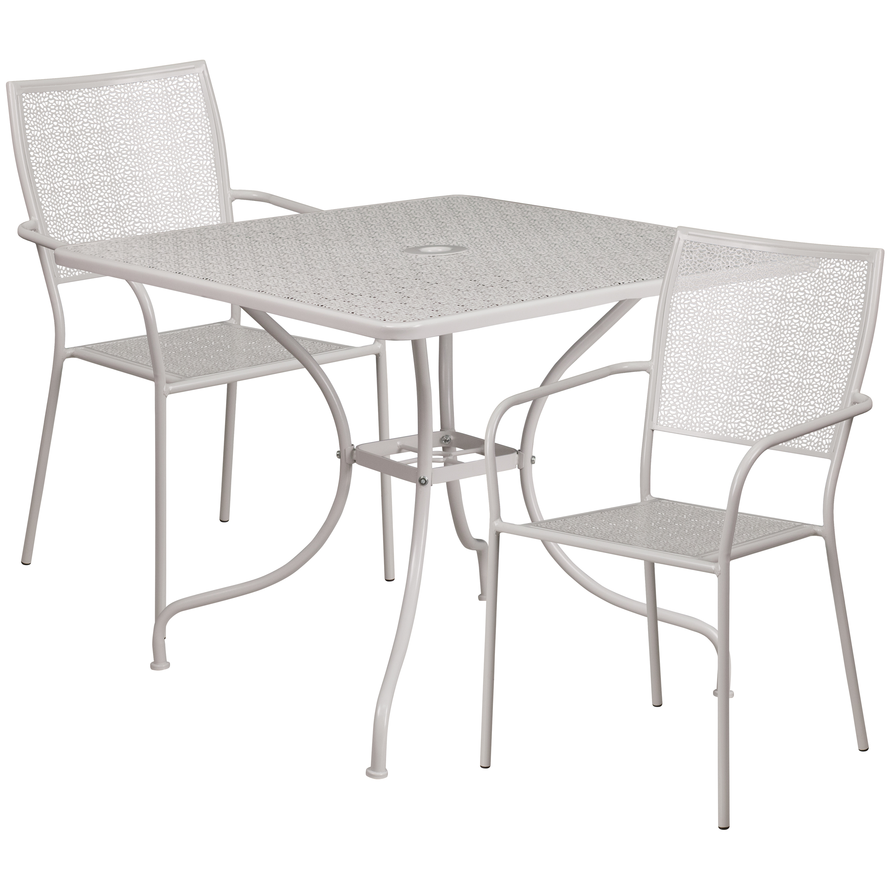 Flash Furniture CO-35SQ-02CHR2-SIL-GG 35.5" Square Light Gray Indoor/Outdoor Steel Patio Table Set with 2 Square Back Chairs