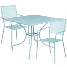 Flash Furniture CO-35SQ-02CHR2-SKY-GG 35.5&quot; Square Sky Blue Indoor/Outdoor Steel Patio Table Set with 2 Square Back Chairs