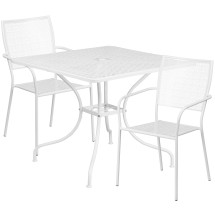 Flash Furniture CO-35SQ-02CHR2-WH-GG 35.5" Square White Indoor/Outdoor Steel Patio Table Set with 2 Square Back Chairs