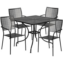 Flash Furniture CO-35SQ-02CHR4-BK-GG 35.5" Square Black Indoor/Outdoor Steel Patio Table Set with 4 Square Back Chairs