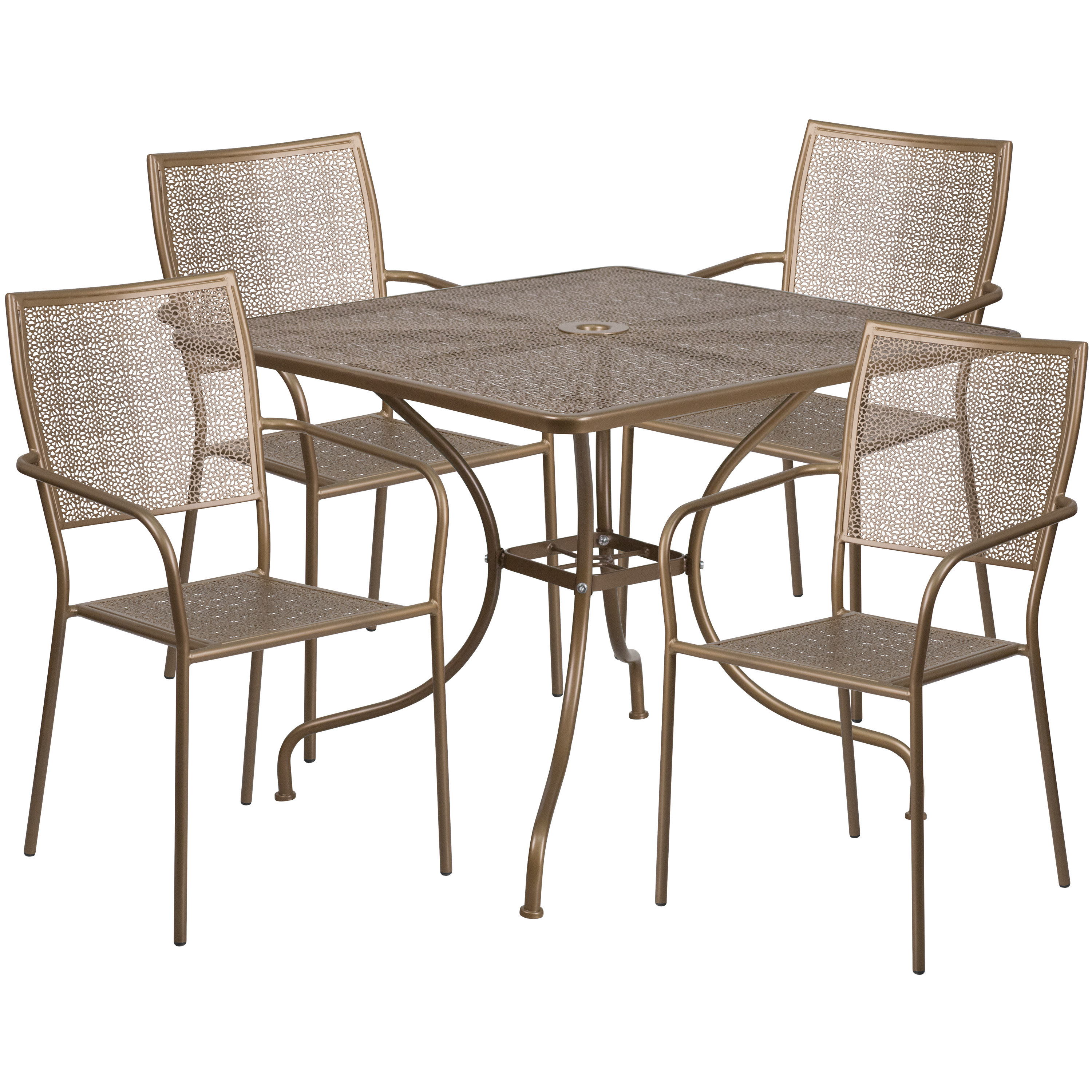 Flash Furniture CO-35SQ-02CHR4-GD-GG 35.5" Square Gold Indoor/Outdoor Steel Patio Table Set with 4 Square Back Chairs