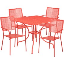 Flash Furniture CO-35SQ-02CHR4-RED-GG 35.5" Square Coral Indoor/Outdoor Steel Patio Table Set with 4 Square Back Chairs