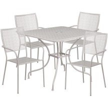 Flash Furniture CO-35SQ-02CHR4-SIL-GG 35.5&quot; Square Light Gray Indoor/Outdoor Steel Patio Table Set with 4 Square Back Chairs
