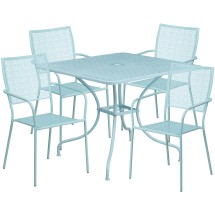 Flash Furniture CO-35SQ-02CHR4-SKY-GG 35.5" Square Sky Blue Indoor/Outdoor Steel Patio Table Set with 4 Square Back Chairs