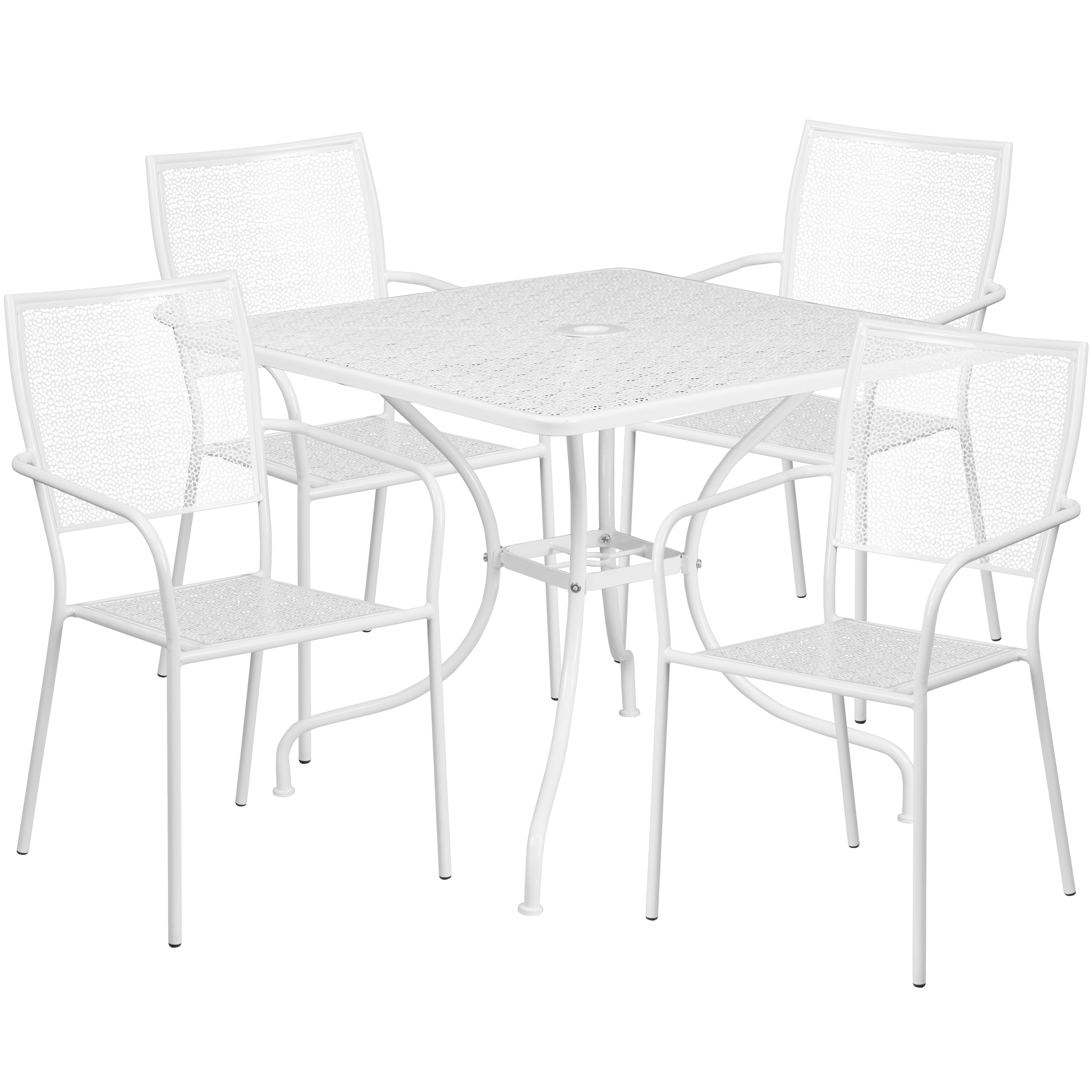 Flash Furniture CO-35SQ-02CHR4-WH-GG 35.5" Square White Indoor/Outdoor Steel Patio Table Set with 4 Square Back Chairs