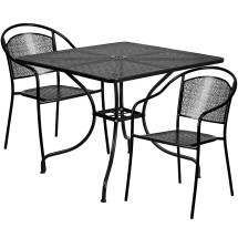 Flash Furniture CO-35SQ-03CHR2-BK-GG 35.5" Square Black Indoor/Outdoor Steel Patio Table Set with 2 Round Back Chairs
