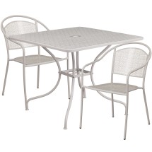 Flash Furniture CO-35SQ-03CHR2-SIL-GG 35.5&quot; Square Light Gray Indoor/Outdoor Steel Patio Table Set with 2 Round Back Chairs