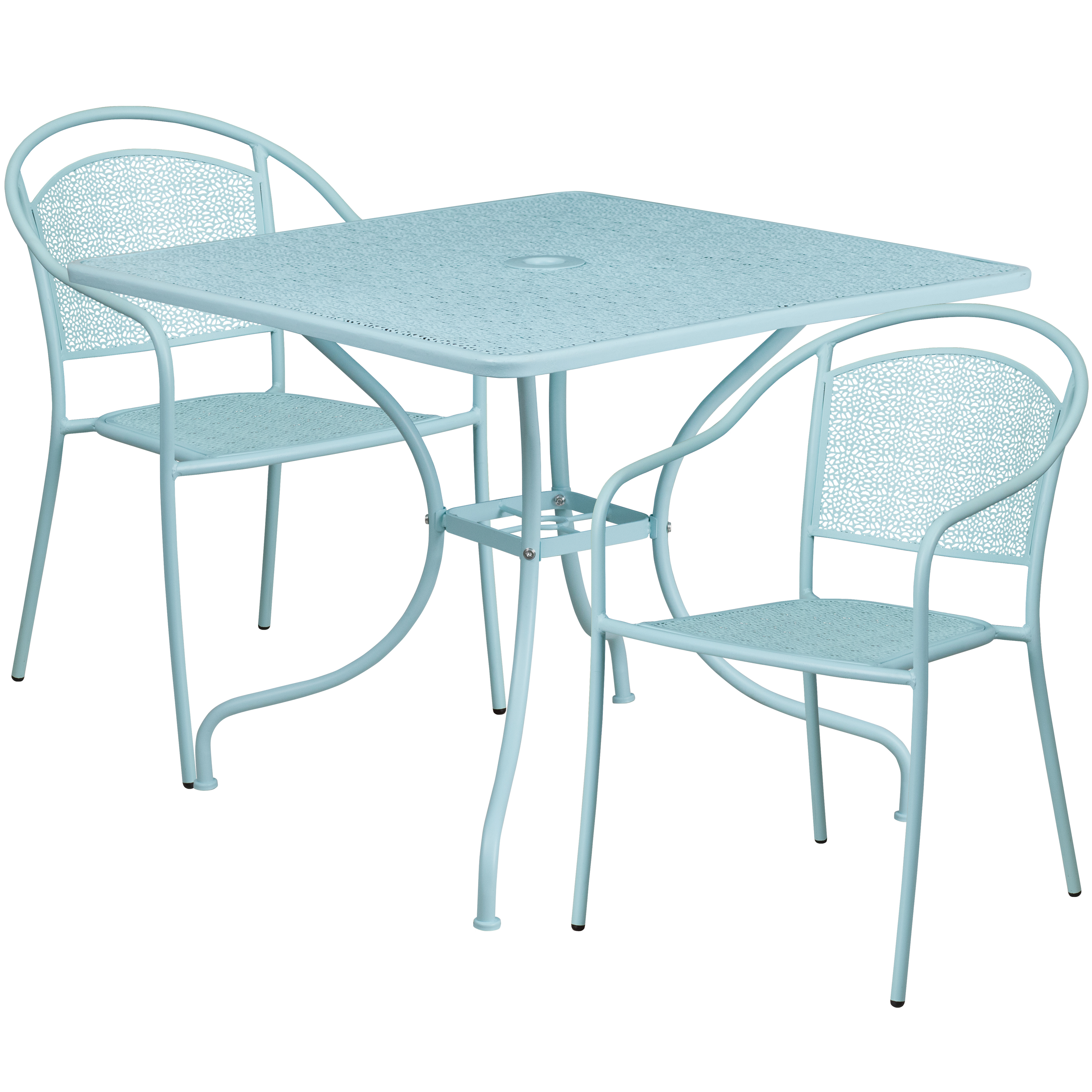 Flash Furniture CO-35SQ-03CHR2-SKY-GG 35.5" Square Sky Blue Indoor/Outdoor Steel Patio Table Set with 2 Round Back Chairs