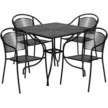 Flash Furniture CO-35SQ-03CHR4-BK-GG 35.5&quot; Square Black Indoor/Outdoor Steel Patio Table Set with 4 Round Back Chairs