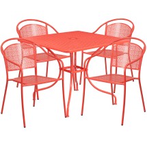 Flash Furniture CO-35SQ-03CHR4-RED-GG 35.5&quot; Square Coral Indoor/Outdoor Steel Patio Table Set with 4 Round Back Chairs