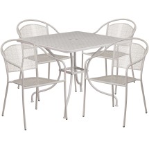 Flash Furniture CO-35SQ-03CHR4-SIL-GG 35.5&quot; Square Light Gray Indoor/Outdoor Steel Patio Table Set with 4 Round Back Chairs