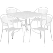 Flash Furniture CO-35SQ-03CHR4-WH-GG 35.5" Square White Indoor/Outdoor Steel Patio Table Set with 4 Round Back Chairs