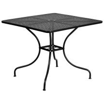 Flash Furniture CO-6-BK-GG 35.5" Square Black Indoor/Outdoor Steel Patio Table with Umbrella Hole
