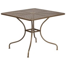 Flash Furniture CO-6-GD-GG 35.5&quot; Square Gold Indoor/Outdoor Steel Patio Table with Umbrella Hole