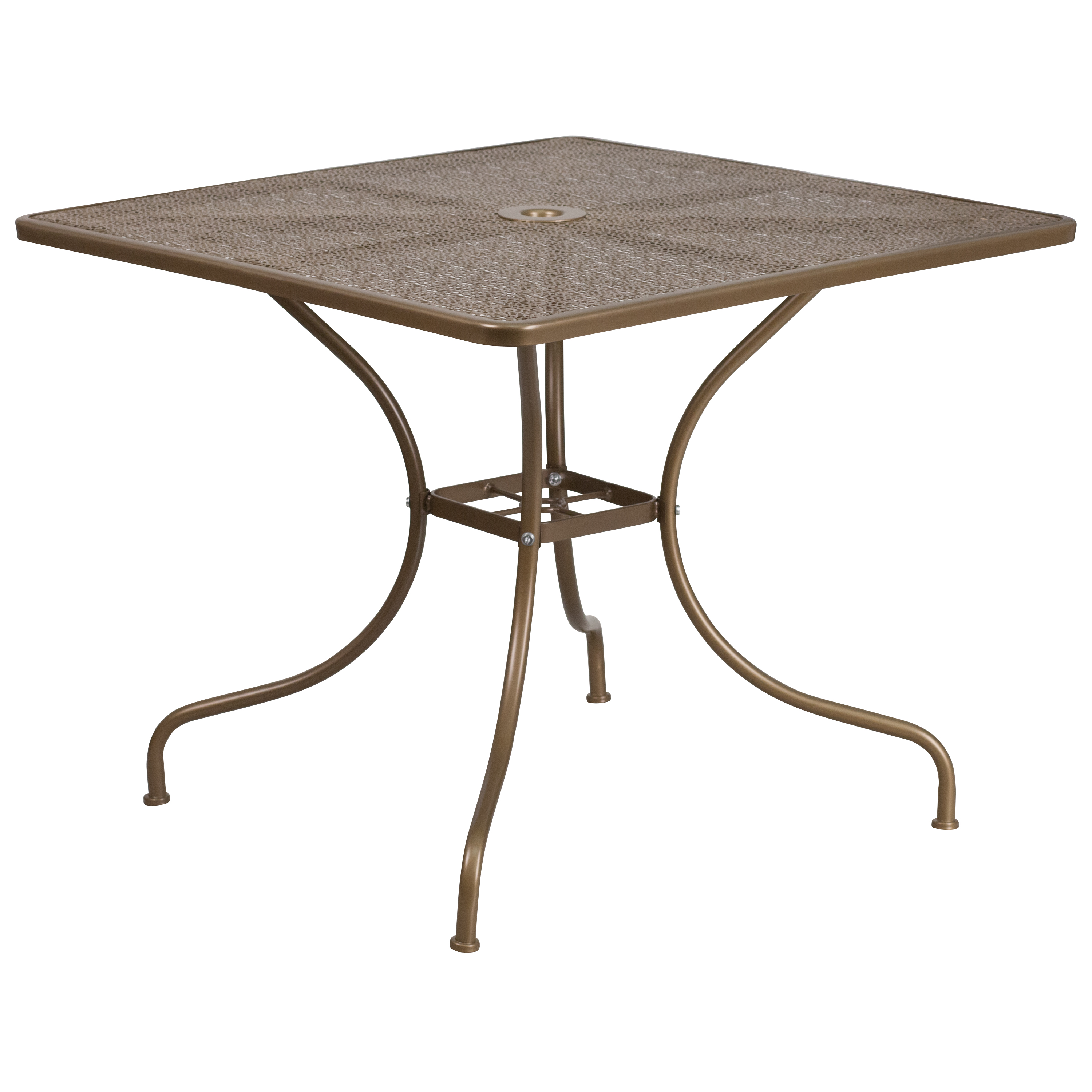 Flash Furniture CO-6-GD-GG 35.5" Square Gold Indoor/Outdoor Steel Patio Table with Umbrella Hole