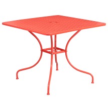 Flash Furniture CO-6-RED-GG 35.5" Square Coral Indoor/Outdoor Steel Patio Table with Umbrella Hole