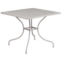 Flash Furniture CO-6-SIL-GG 35.5" Square Light Gray Indoor/Outdoor Steel Patio Table with Umbrella Hole