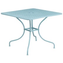 Flash Furniture CO-6-SKY-GG 35.5" Square Sky Blue Indoor/Outdoor Steel Patio Table with Umbrella Hole
