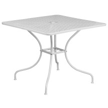 Flash Furniture CO-6-WH-GG 35.5&quot; Square White Indoor/Outdoor Steel Patio Table with Umbrella Hole