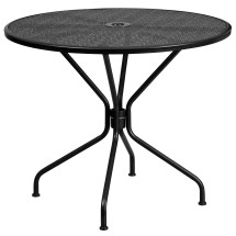 Flash Furniture CO-7-BK-GG 35.25" Round Black Indoor/Outdoor Steel Patio Table with Umbrella Hole