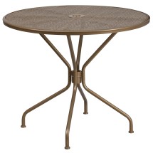 Flash Furniture CO-7-GD-GG 35.25" Round Gold Indoor/Outdoor Steel Patio Table with Umbrella Hole