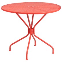 Flash Furniture CO-7-RED-GG 35.25&quot; Round Coral Indoor/Outdoor Steel Patio Table with Umbrella Hole