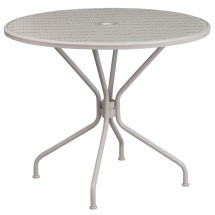 Flash Furniture CO-7-SIL-GG 35.25" Round Light Gray Indoor/Outdoor Steel Patio Table with Umbrella Hole