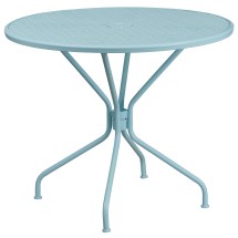 Flash Furniture CO-7-SKY-GG 35.25" Round Sky Blue Indoor/Outdoor Steel Patio Table with Umbrella Hole