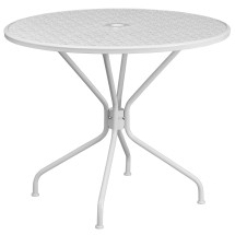 Flash Furniture CO-7-WH-GG 35.25&quot; Round White Indoor/Outdoor Steel Patio Table with Umbrella Hole