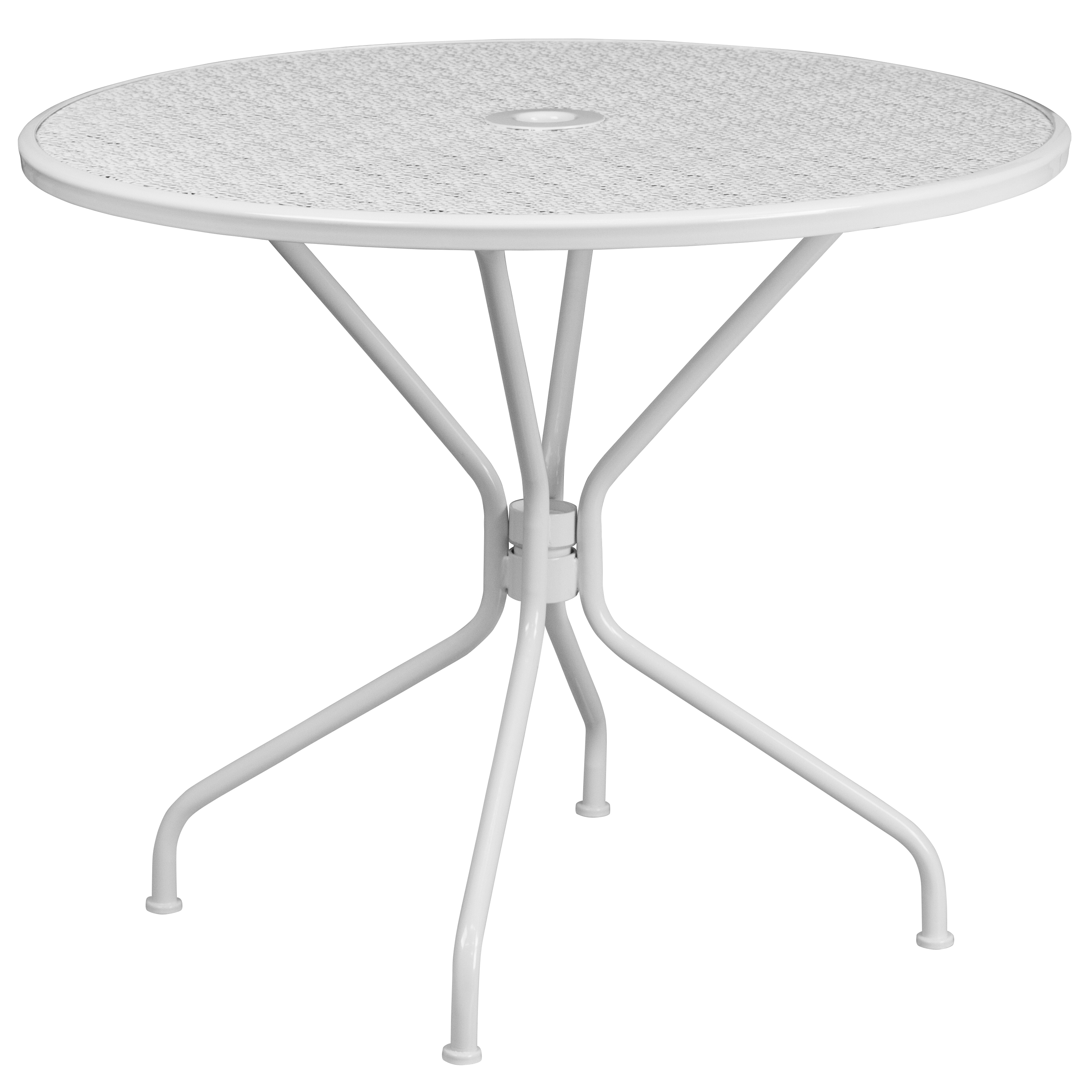 Flash Furniture CO-7-WH-GG 35.25" Round White Indoor/Outdoor Steel Patio Table with Umbrella Hole