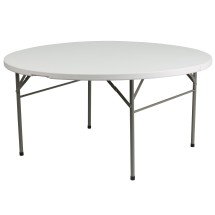 Flash Furniture DAD-154Z-GG 5' Round Bi-Fold White Plastic Folding Table with Carry Handle