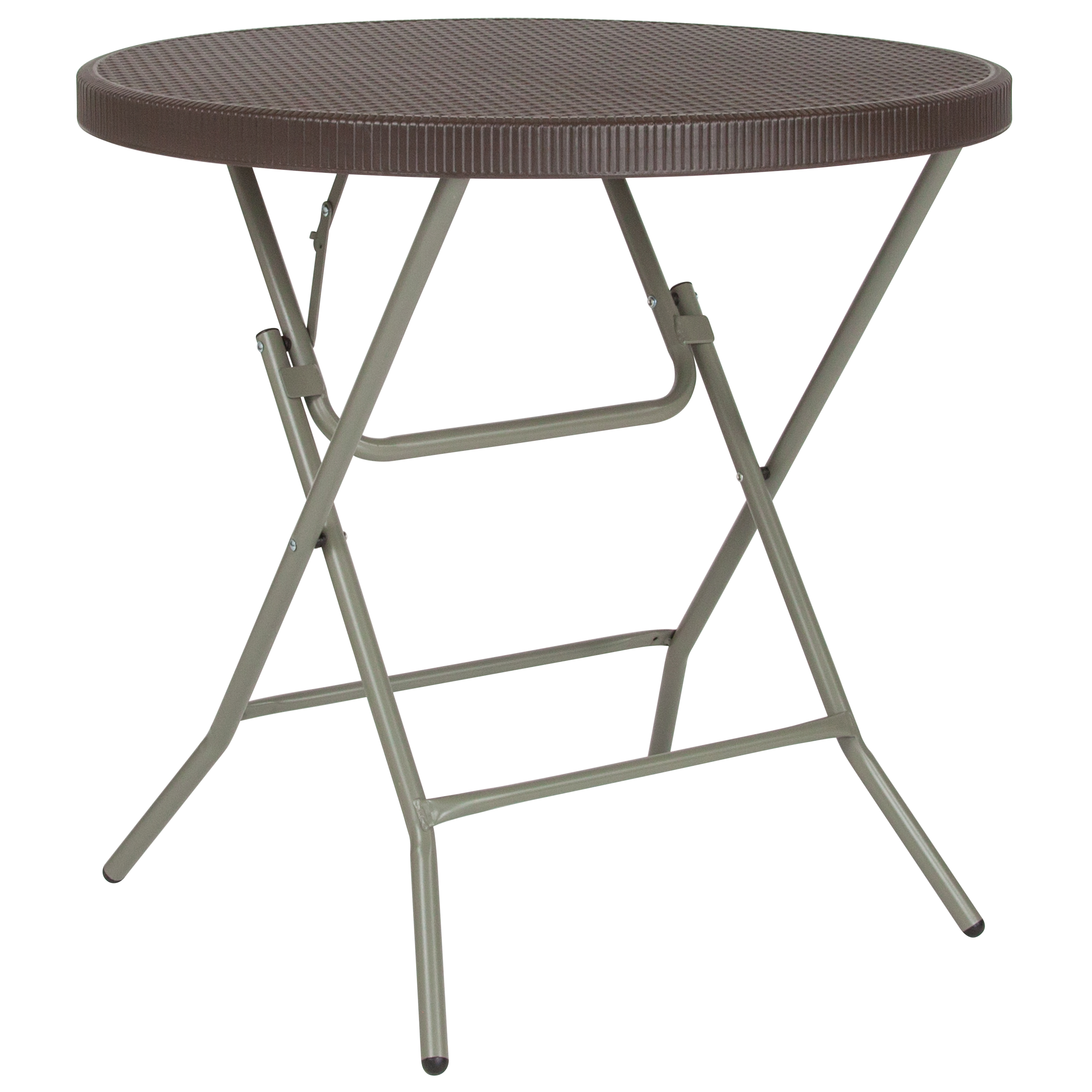 Flash Furniture DAD-FT-80R-GG 2.6' Round Brown Rattan Plastic Folding Table