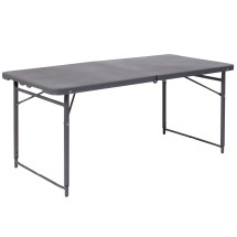 Flash Furniture DAD-LF-122Z-DG-GG 4' Height Adjustable Bi-Fold Dark Gray Plastic Folding Table with Carry Handle