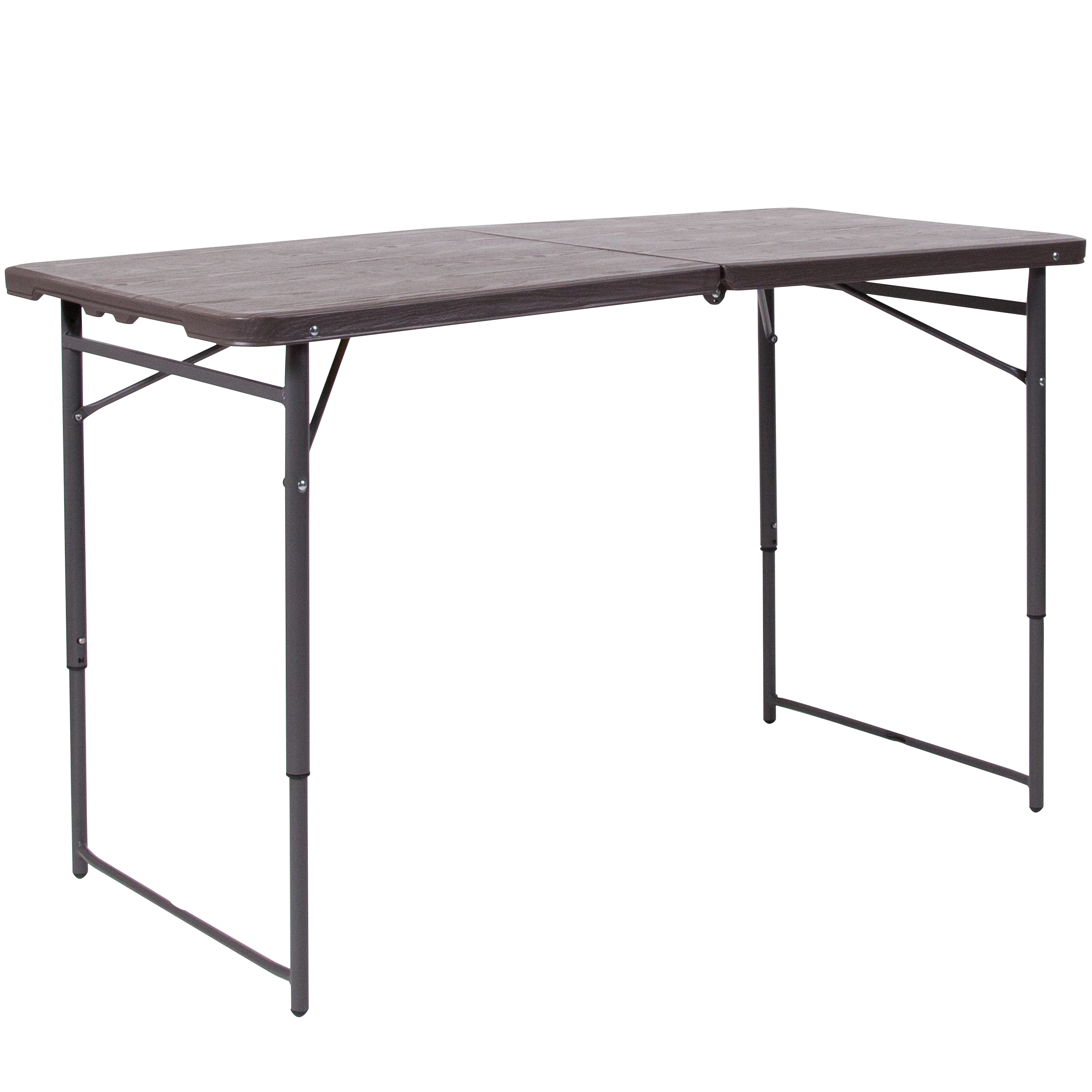 Flash Furniture DAD-LF-122Z-GG ' 4' Height Adjustable Bi-Fold Brown Wood Grain Plastic Folding Table with Carry Handle