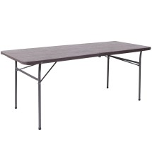 Flash Furniture DAD-LF-183Z-GG 6' Bi-Fold Brown Wood Grain Plastic Folding Table with Carry Handle