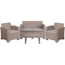 Flash Furniture DAD-SF-112T-CRC-GG 4 Piece Outdoor Seneca Light Gray Faux Rattan Chair, Loveseat and Table Set 