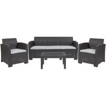Flash Furniture DAD-SF-113T-DKGY-GG 4 Piece Outdoor Seneca Dark Gray Faux Rattan Chair, Sofa and Table Set 