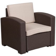 Flash Furniture DAD-SF1-1-GG Seneca Chocolate Brown Faux Rattan Chair with All-Weather Beige Cushion