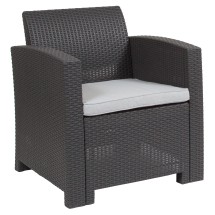 Flash Furniture DAD-SF2-1-DKGY-GG Seneca Dark Gray Faux Rattan Chair with All-Weather Seneca Light Gray Cushion