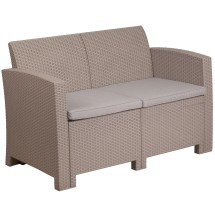 Flash Furniture DAD-SF2-2-GG Seneca Light Gray Faux Rattan Loveseat with All-Weather Seneca Light Gray Cushions