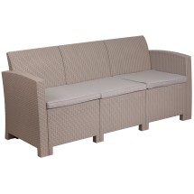Flash Furniture DAD-SF2-3-GG Seneca Light Gray Faux Rattan Sofa with All-Weather Seneca Light Gray Cushions