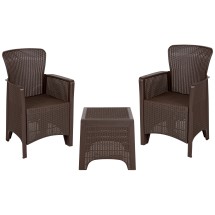 Flash Furniture DAD-SF3-2P-SET-CHOC-GG Seneca Chocolate Faux Rattan Plastic Chair Set with Side Table