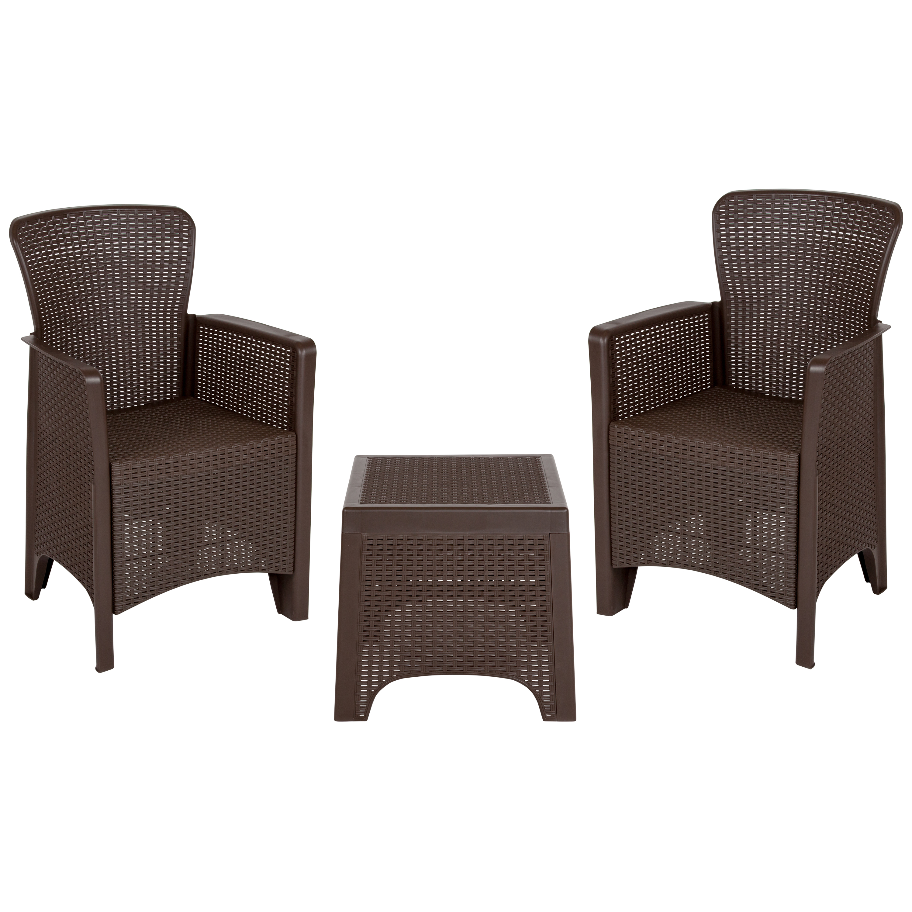 Flash Furniture DAD-SF3-2P-SET-CHOC-GG Seneca Chocolate Faux Rattan Plastic Chair Set with Side Table