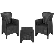 Flash Furniture DAD-SF3-2P-SET-GG Seneca Dark Gray Faux Rattan Plastic Chair Set with Side Table