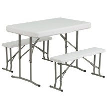 Flash Furniture DAD-YCZ-103-GG 3 Piece Portable Plastic Folding Bench and Table Set