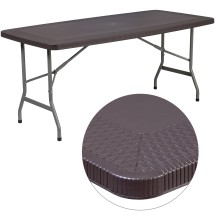 Flash Furniture DAD-YCZ-172-GG 5.62' Brown Rattan Indoor/Outdoor Plastic Folding Table with Umbrella Hole